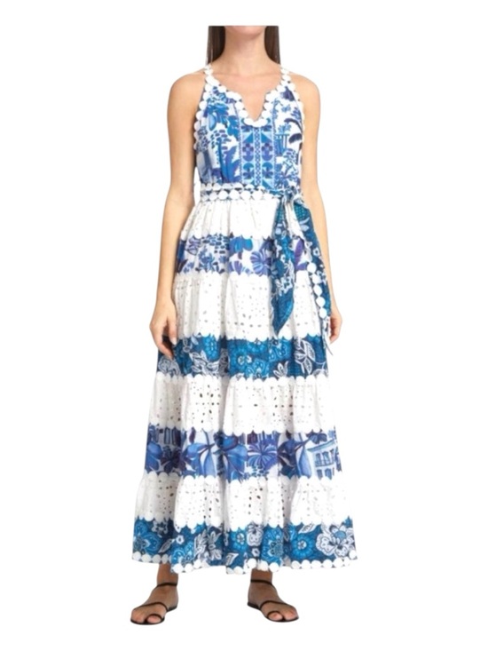 FARM Rio Dresses & Skirts - FARM RIO Floral Eyelet Mixed Blue and White Print Maxi Dress, Size S.